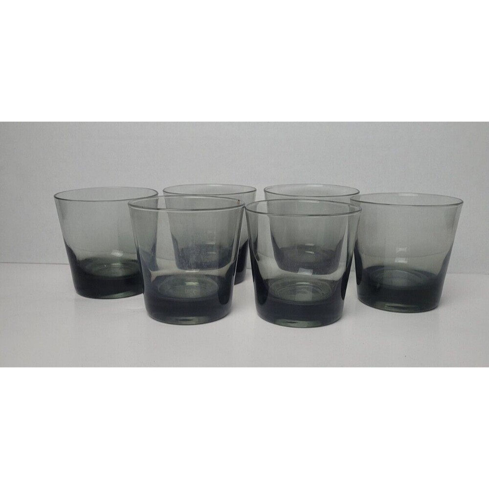 Vintage Libbey Classic Smoke Gray Low Ball Barware Glasses Tumblers Set  6pcs